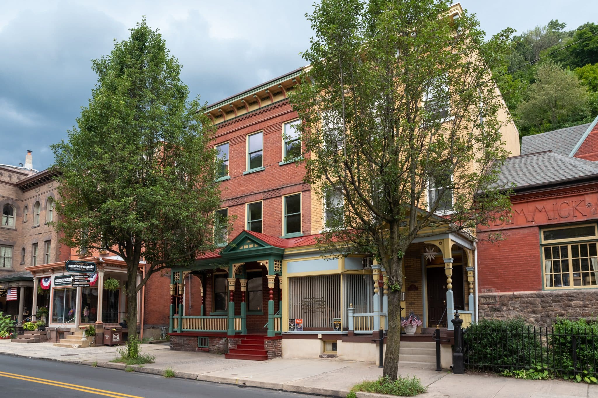 Jim Thorpe, PA, USA - August 18, 2019: Historic streets at Jim Thorpe, a borough and the county seat of Carbon County in state of Pennsylvania. United states